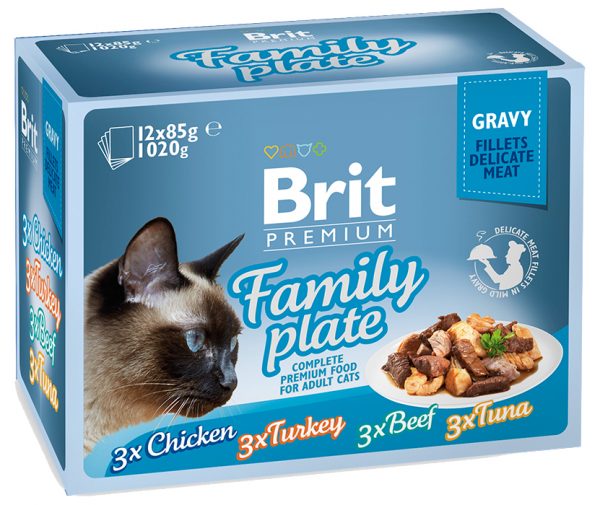 Brit Premium Pouches, filéer i sås, Family Plate 12-pack