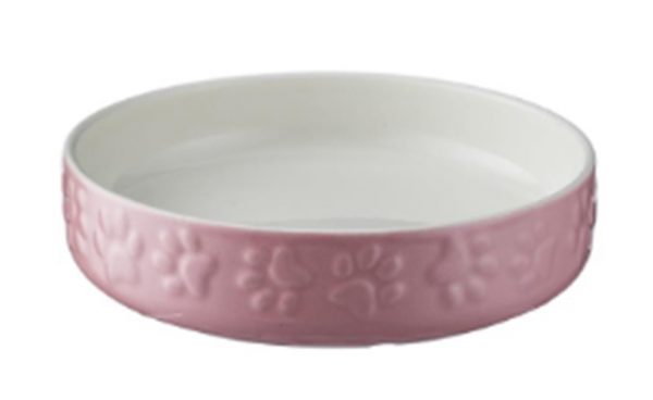 Kattmatskål keramik låg kant rosa