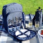 Picknickryggsäck, Blå - bestick, tallrikar, glas